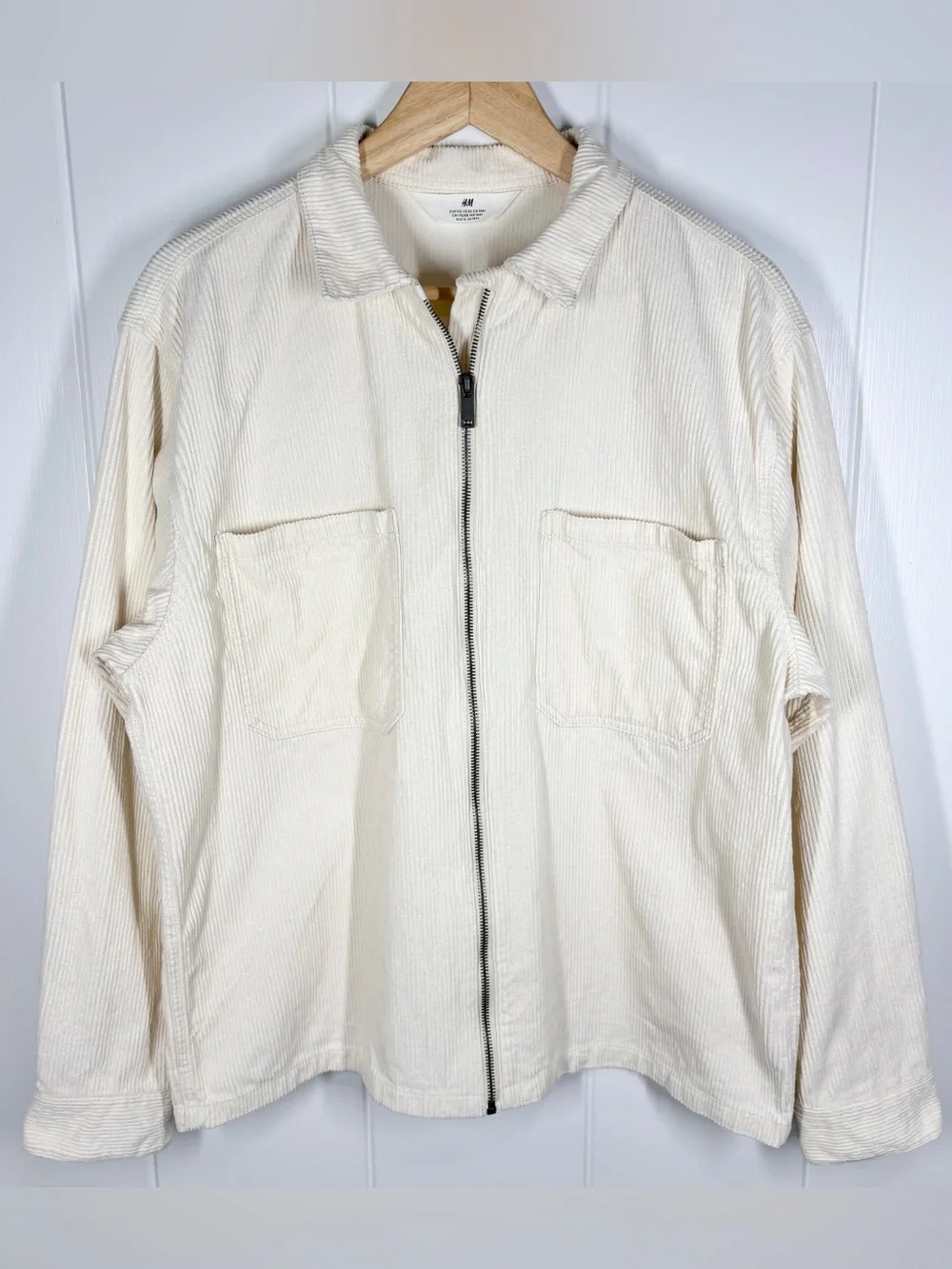 H&M Youth Boys Ivory Corduroy Jacket Size 20 Full Zip Collared
